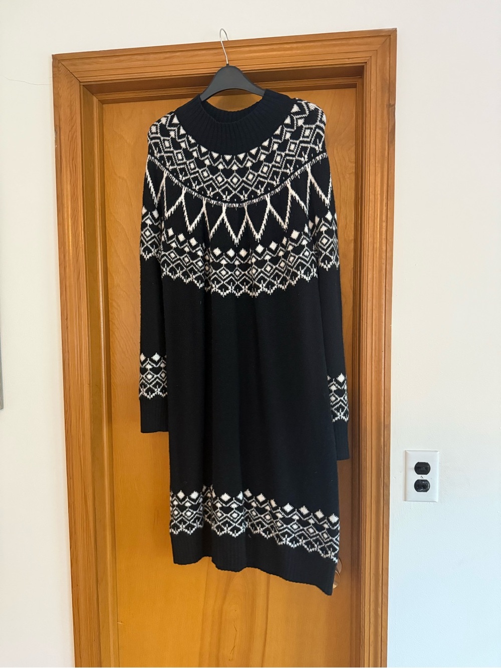 LOFT Black and White Fair Isle Sweater Dress